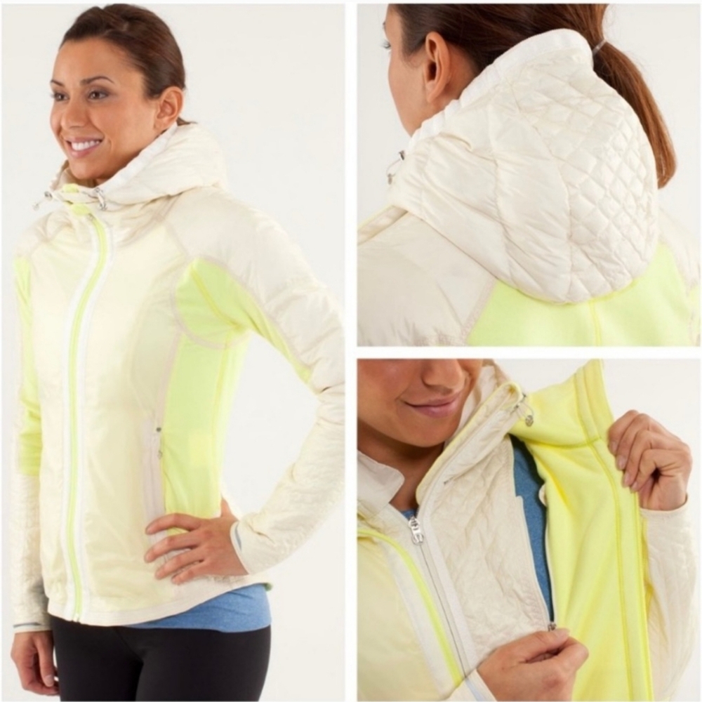 Lululemon Run Bundle Up Down Jacket Hooded Clarity Yellow Polar Cream Size 6 - Picture 5 of 16
